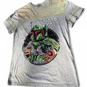 Vintage Y2K Star Wars Boba Fett Graphic T-Shirt Grey/Green L